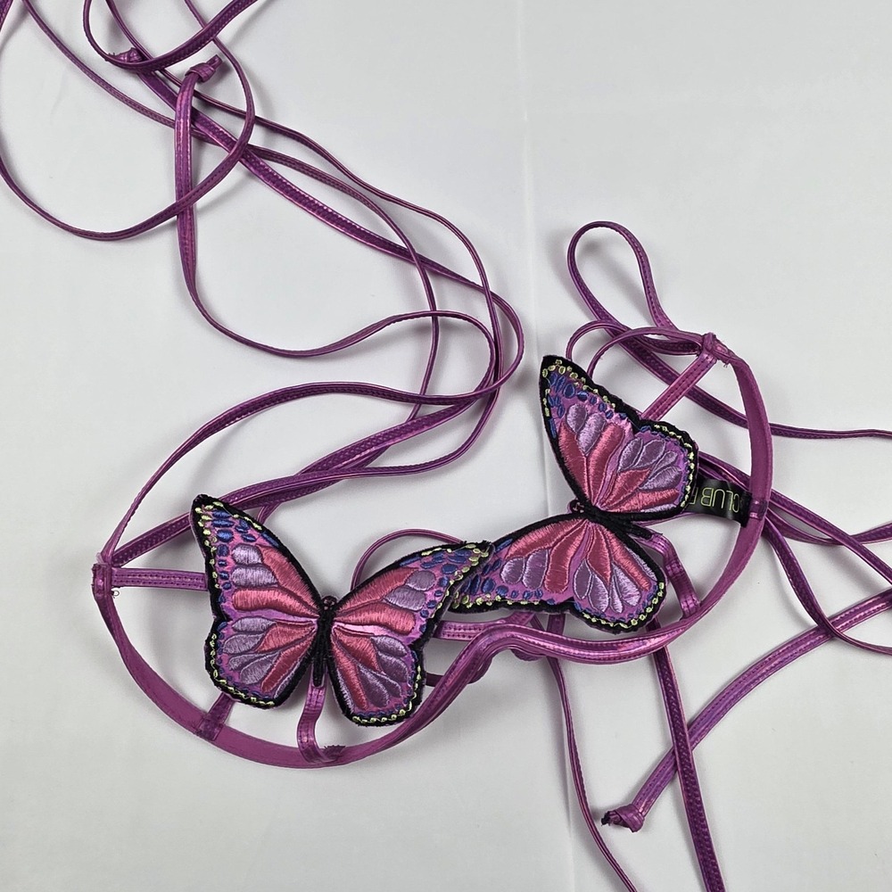 Clubexx Tank Top Womens Medium Purple Butterfly Embroidered Strappy Festival